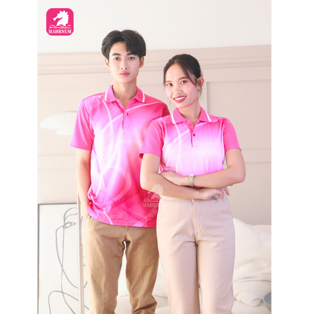 เสื้อโปโลพิมพ์ลาย(03ชมพู) (ตัวเปล่า) *เสื้อพิมพ์ลายเฉพาะด้านหน้า ด้านหลังไม่มี*