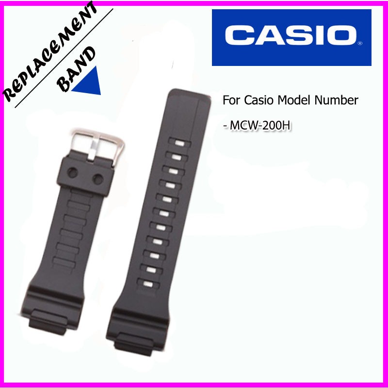 สายนาฬิกาคาสิโอ Casio รุ่น MCW-200 ขนาด 20 มม. สายยางสีดำด้านพร้อมอุปกรณ์เปลี่ยนสาย ไขควงดันสปริงบาร์+สปริงบาร์ 1 คู่