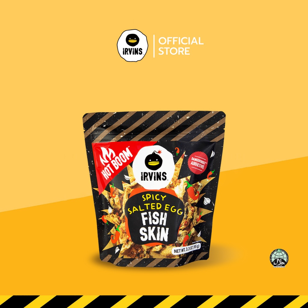 IRVINS หนังปลาทอดกรอบเคลือบไข่เค็มรสเผ็ด (Hot Boom Salted Egg Fish Skin) ขนาด 95 g