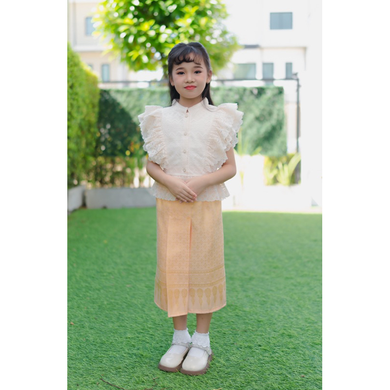 กระโปรงผ้าลายไทยเด็กและแม่ ใส่สบายสวยหรู J007(เฉพาะกระโปรง)
