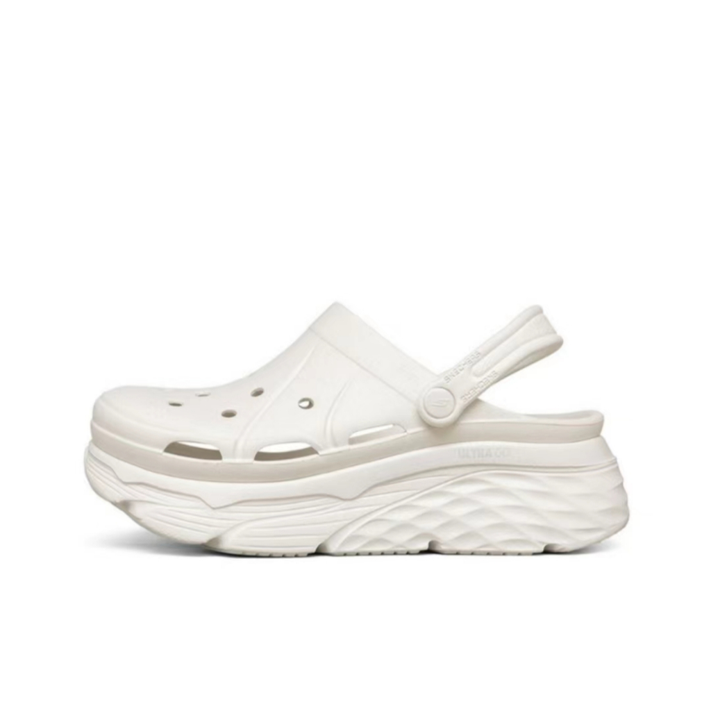 【ของแท้ 100%】Skechers Max Cushioning “White” Sandals เพิ่มความสูง ระบายอากาศได้ รองเท้าแตะ