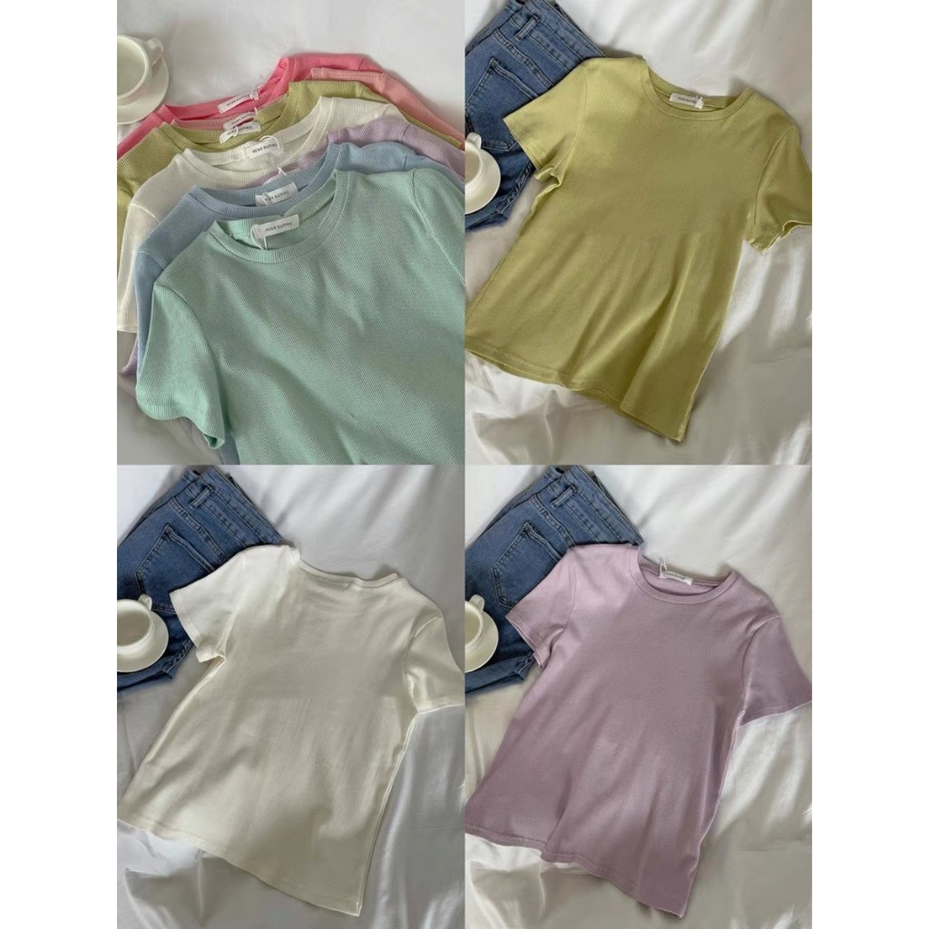 เสื้อยืดคอกลม 6สี แขนสั้น ขนาดเล็ก หลากสี สไตล์เกาหลี สําหรับผู้หญิง T0300