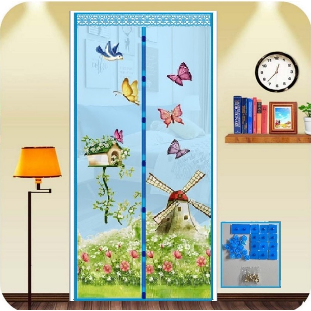 ม่านประตูกันยุง  ม่านหน้าต่างกันยุง กว้าง 90-200 cm x สูง120,150,210 cm กังหันฟ้า แถมหมุดกาว+หมุดตอก - รูปที่ 2