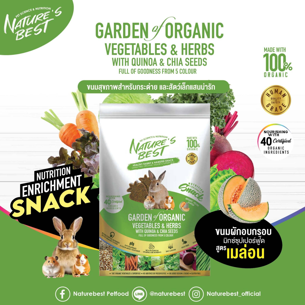 ขนมสุขภาพกระต่าย หนูแฮมสเตอร์และสัตว์ฟันแทะ สูตรเมล่อน 40 g. NB Organic veggies & Superfood