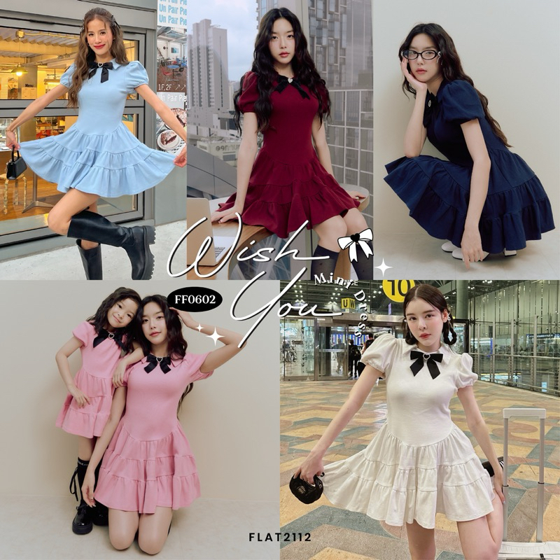 FLAT2112 FF0602 : WISH YOU MINI DRESS มินิเดรสแขนตุ๊กตา แขนตุ๊กตา ชุดใส่เที่ยว