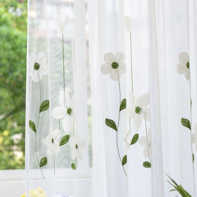 แนะนำ ผ้าม่าน ผ้าม่านโปร่งแสง สไตล์มินิมอล ม่านหน้าต่าง ประตู ลายใบไม้รุ่นใหม่ (แบบตาไก่) ราคาพิเศษ มีเก็บเงินปลายทาง