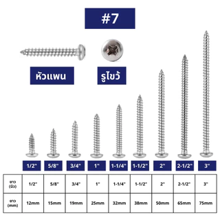 IEPERNG สกรูเกลียวปล่อย #7 100 ตัว/ถุง หัวแพน แฉก P+(PD) น็อต เกลียวปล่อย Tapping Screw