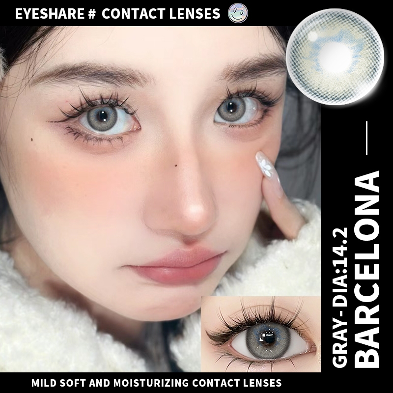 {COD}-คอนแทคเลนส์ Eyeshare Barcelon สีเทา 1 คู่ คอนแทคเลนส์สีตาใหญ่ ขนาด 14.2mm ใช้งาน 1 ปี ส่งฟรี