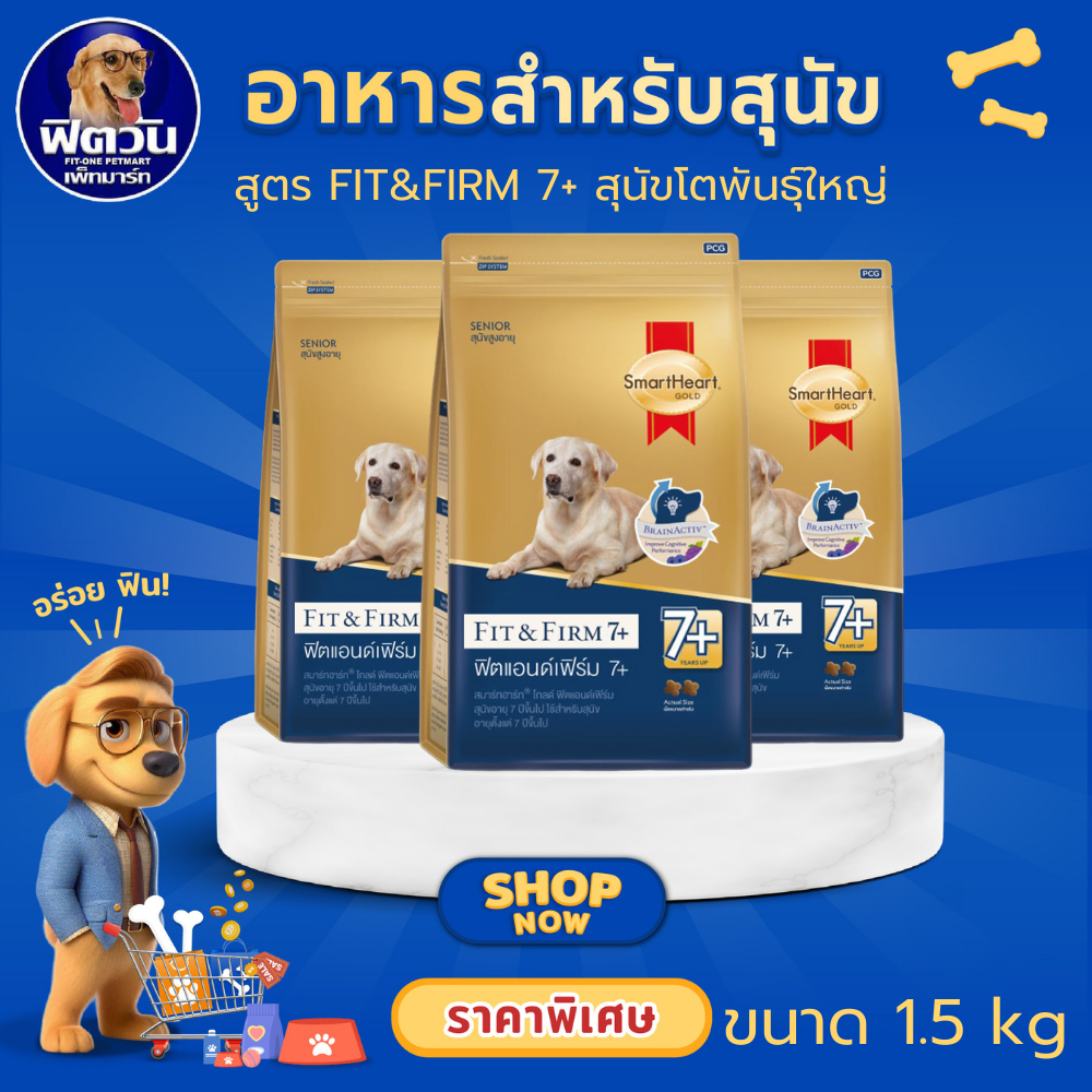 SmartHeart Gold Fit & Firm 7+ Large Breed อาหารเม็ดสำหรับสุนัขพันใหญ่สูงวัย 7 ปีขึ้นไป ขนาด 1.5 กิโลกรัม{อาหารสุนัขเม็ด}