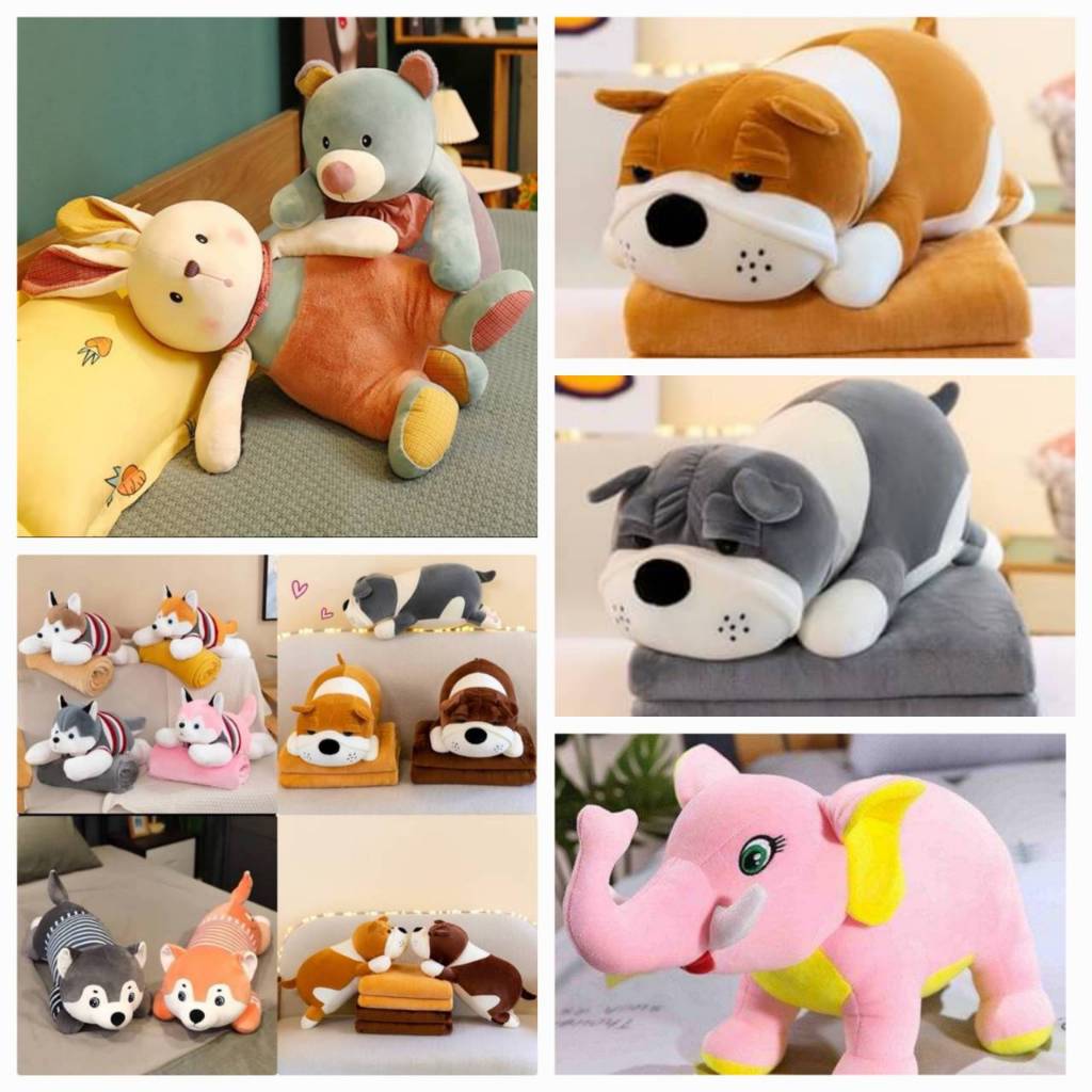 ตุ๊กตาหมอนผ้าห่ม 2 in 1 หมอนผ้าห่ม ตุ๊กตาผ้าห่ม มีผ้าห่มขนาด 3 ฟุต ด้านในทุกตัว