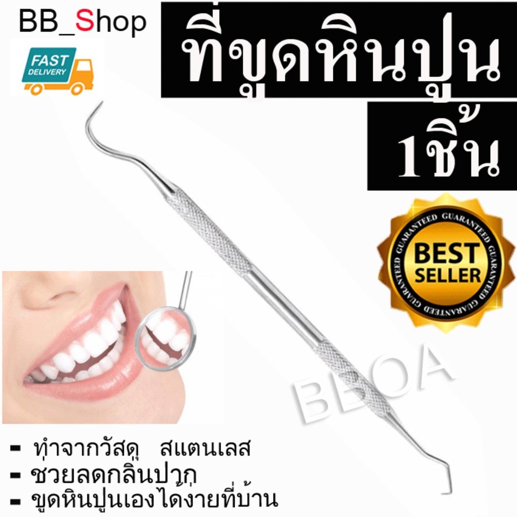ที่กำจัดคราบเศษอาหารบนผิวฟัน คราบหินปูน พลัส เศษอาหารติดแน่น ที่ขูดหินปูน สแตนเลส 1 ชิ้น
