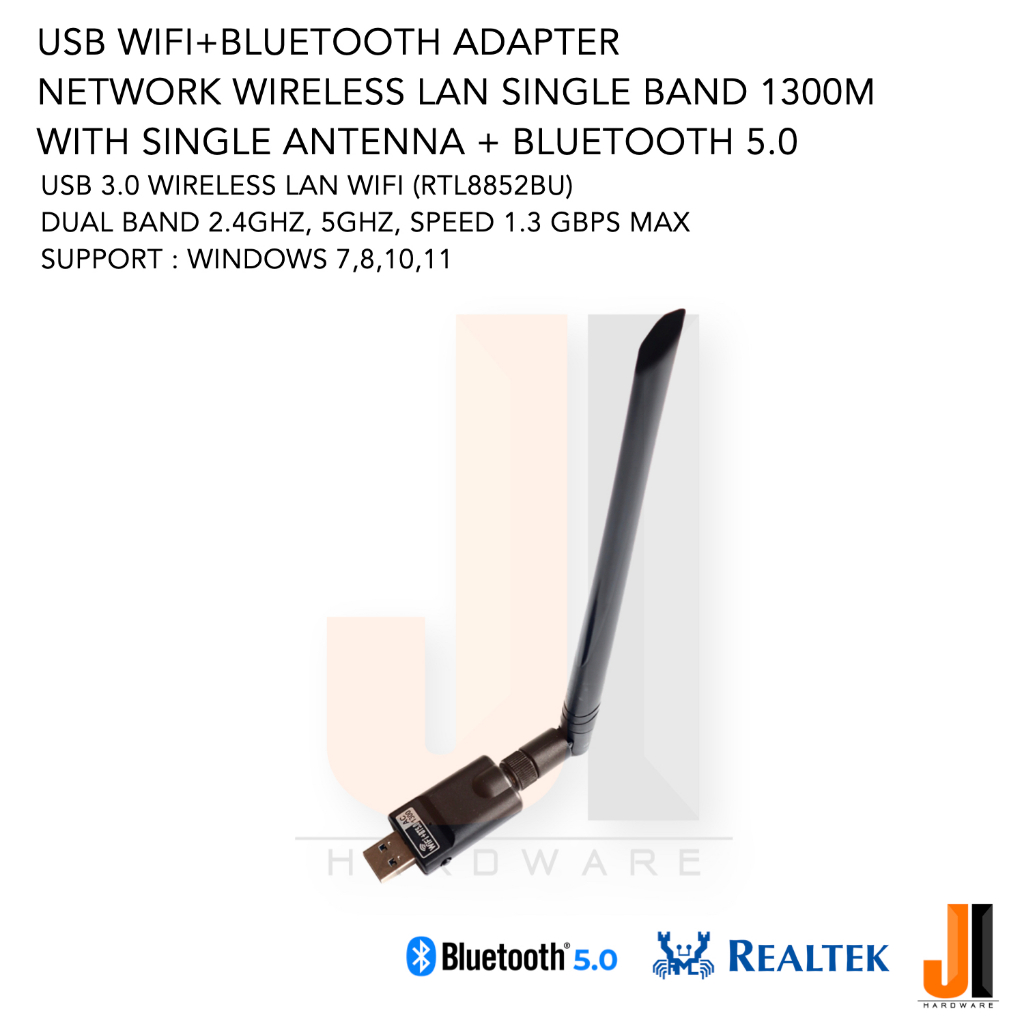 USB 3.0 wifi dual band 1300M (RTL8852BU) with Single antenna 6dbi + Bluetooth 5.0 (ของใหม่มีการรับปร