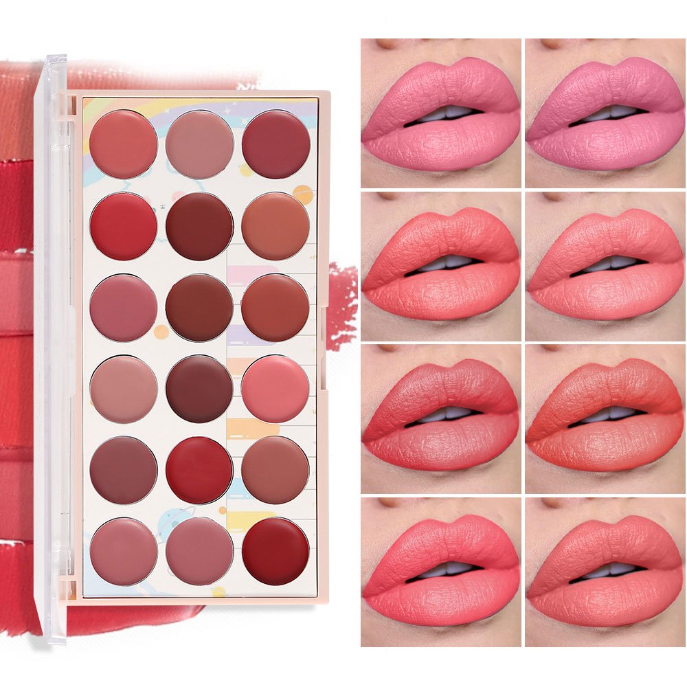 18 สีลิปสติก Palette Matte Lip Gloss ยาวนานแต่งหน้าสำหรับเครื่องสำอางผู้หญิง