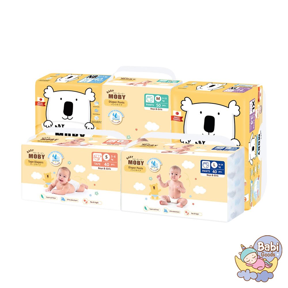 ผ้าอ้อมสำเร็จรูป ชนิดเทป ชนิดกางเกง เบบี้ โมบี้ BABY MOBY หมดอายุ13/10/25