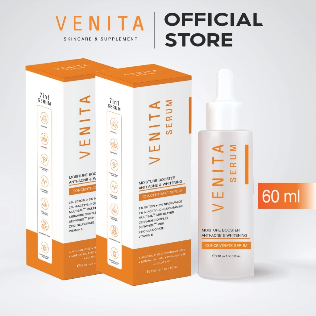 [2หลอด]มอยส์เจอร์เซรั่มลดสิวผิวขาวVENITA  MOISTURE BOOSTER ANTI-ACNE&WHITENING CONCENTRATE SERUM60ml