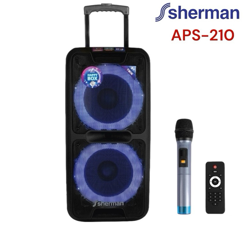 Sherman APS-210 Bluetooth Speaker Amplifier ลำโพงปาร์ตี้ล้อลาก 10 นิ้ว เบสคู่ กำลังขับ 80W