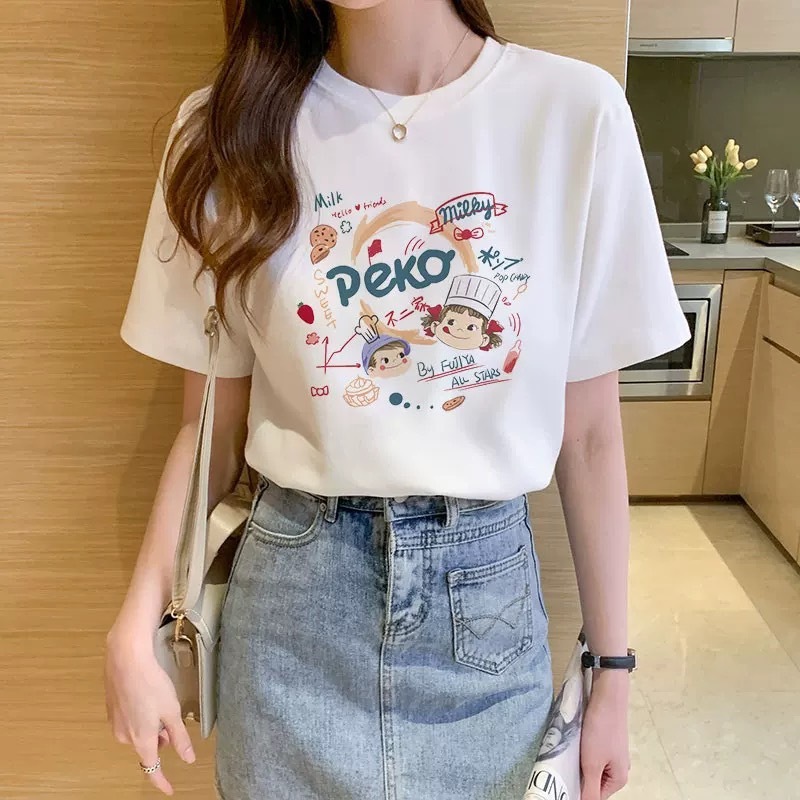 👚MKL 👚เสื้อยืด คอกลม แขนสั้น ผ้านิ่ม ลายPeko เสื้อยืดแฟชั่น สไตล์เกาหลี เสื้อยืดผู้หญิง 👚 #9609