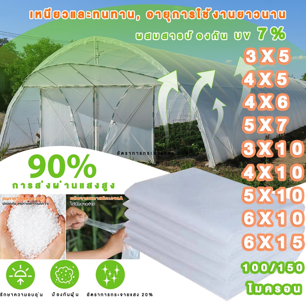 พลาสติกโรงเรือน พลาสติกใส นำเข้าคุณภาพ PE พลาสติกใสโรงเรือน โรงเรือน100/150 ไมครอน กันฝน ขนาด3x5 4x10 6x15ม กันสาด UV7%