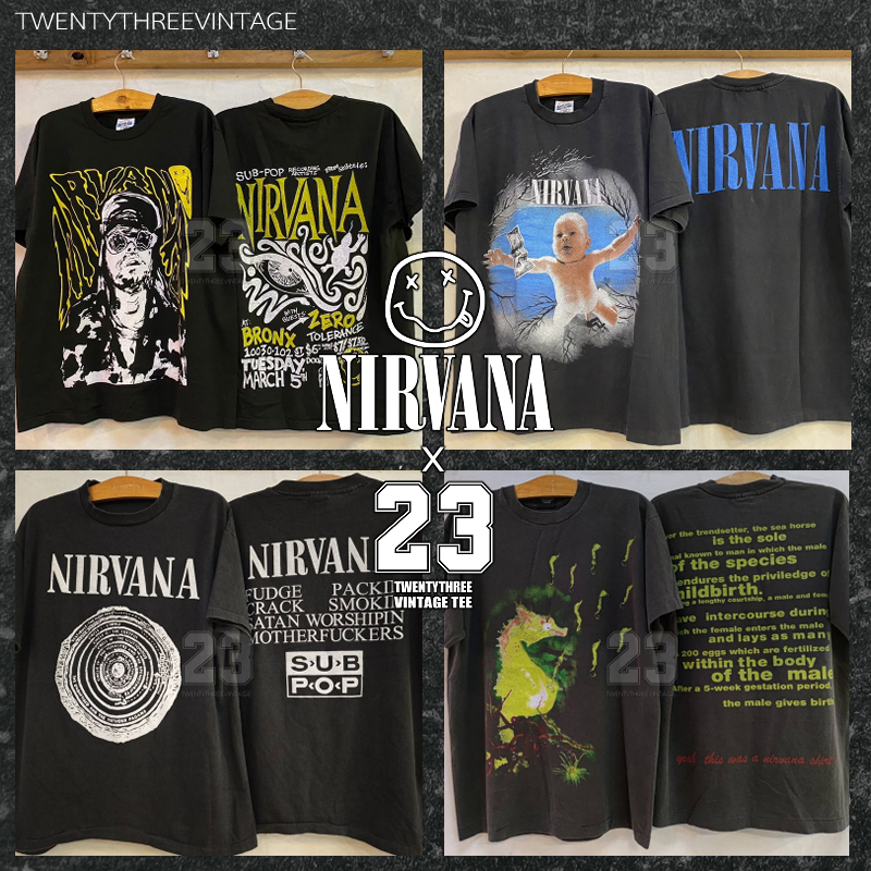 [ 23 ] X [ NIRVANA ] ฟอกไบโอ เสื้อทัวร์วงร๊อค เสื้อวินเทจ vintage shirt ม้าน้ำ / SUBPOP / Live at BR