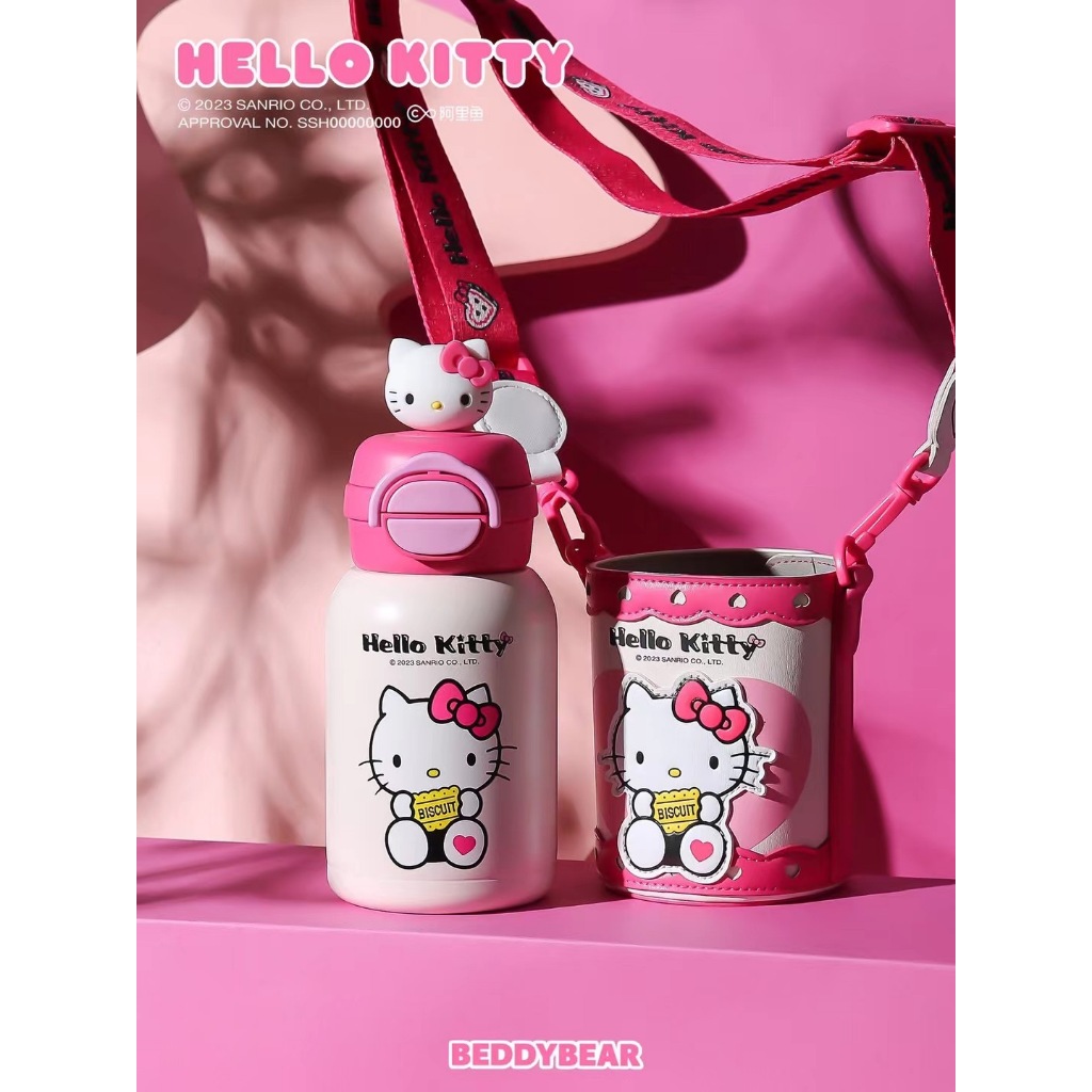 BeddyBearXKitty กระติกน้ำสูญญากาศสแตนเลส เก็บอุณหภูมิ หลอดดูด/ยกดื่ม พร้อมกระเป๋าสะพาย รุ่น BB011-002KT 600 ml.