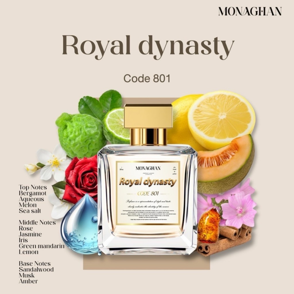 Royal dynastyCode 801 น้ำหอมunisexหรูหราหาที่เปรียบไม่ได้ สะอาด ไม่หวาน กลิ่นผู้ดี Monaghan Perfume โมนาฮันน้ำหอมนิช