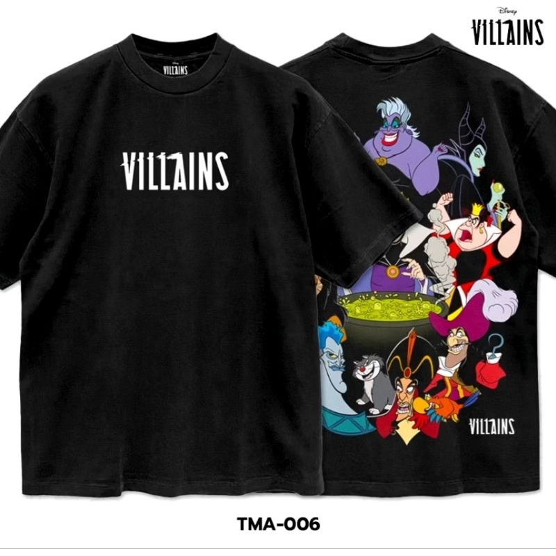 เสื้อDisney ลาย Vilains Disney สีดำ ฟอกเฟด วินเทจ ลิขสิทธิ์แท้ ( TMA-006 )