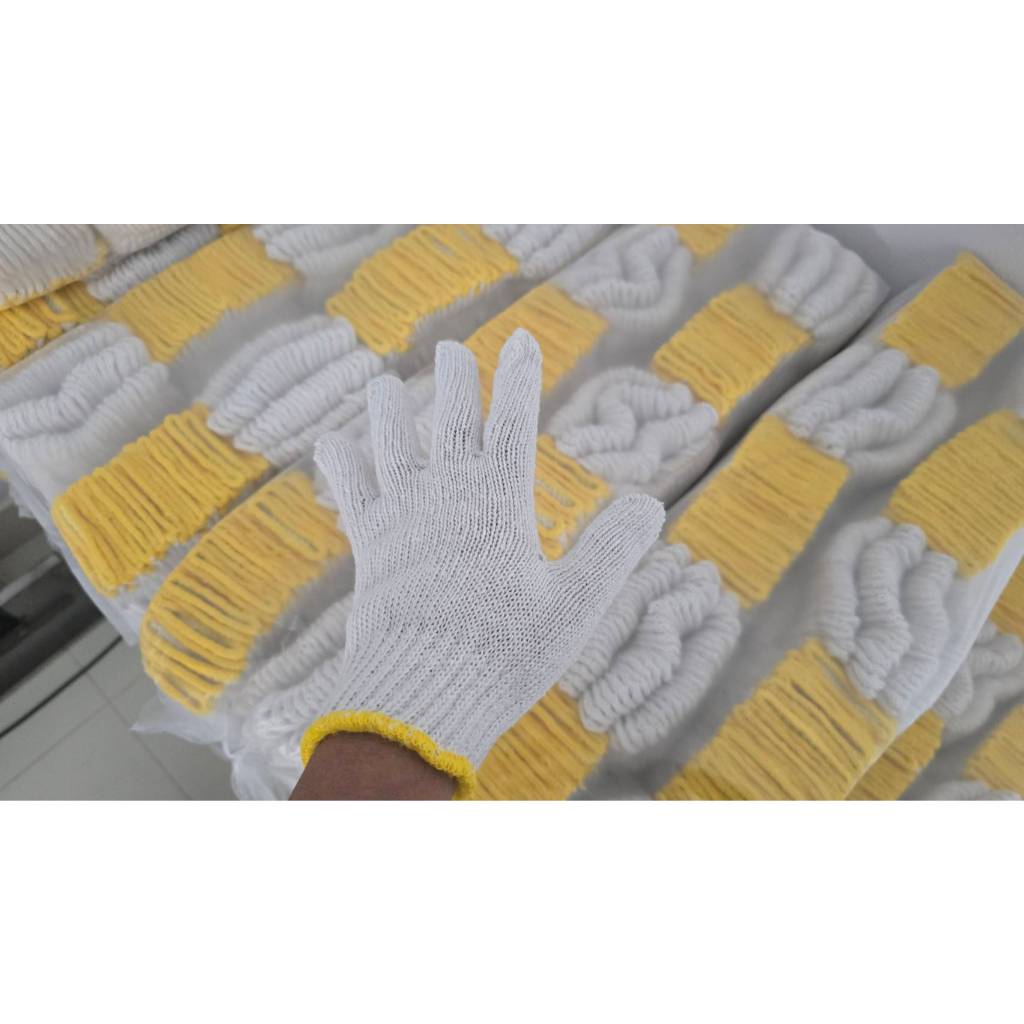 ถุงมือผ้าคอตตอน ถุงมือผ้ากันลื่น ถุงมือช่าง สีขาว น้ำหนัก 600 กรัม ฺBrand T2PLUS . 1โหล(12คู่)