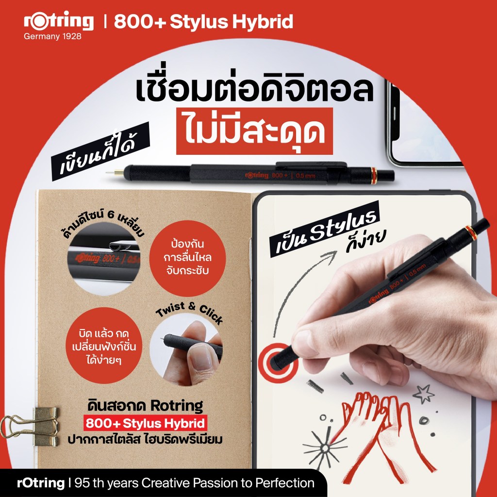 Rotring ดินสอกด สามารถใช้กับจอ Touch screen รอตริง 800+ ขนาด 0.5mm 0.7mm Premium Mechanical Pencil & Stylus Hybrid Newel