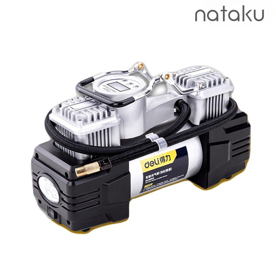 Nataku ปั๊มลมมินิ ที่สูบลมไฟฟ้า มีไฟ วัดความดันได้ ปั๊มลมไฟฟ้า เติมลมยาง พกพา ที่เติมลม 100W 160W 180W กระบอกสูบโลหะคู่