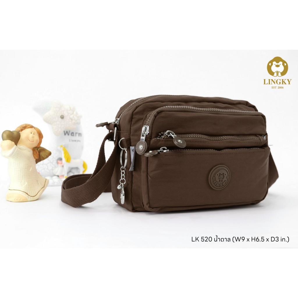 LK กระเป๋าสะพายข้าง ผ้าร่มรุ่นใหม่ กระเป๋าทรงนอน เดินซิปสี ขนาดยาว 9 นิ้ว มีทั้งหมด 5 ซิป  (LK 520)