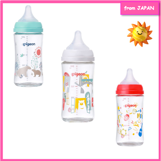 Pigeon Zoo Breast Milk Bottle 8.5 fl oz (240 ml) 3 Months Heat Resistant Glass White Milk Baby Feedi