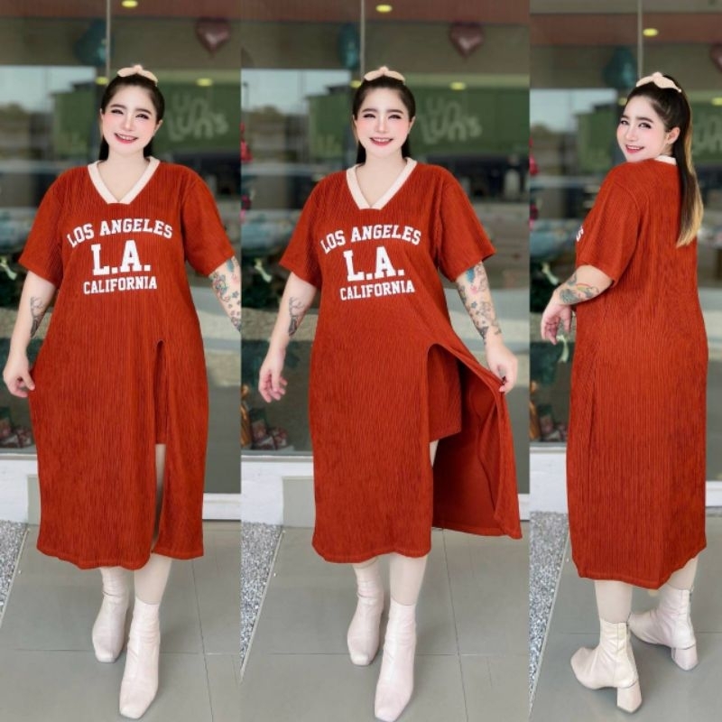 W0025 เซ็ทเดรสคอสีผ่าหน้า+ขาสั้น ฟรีไซซ์