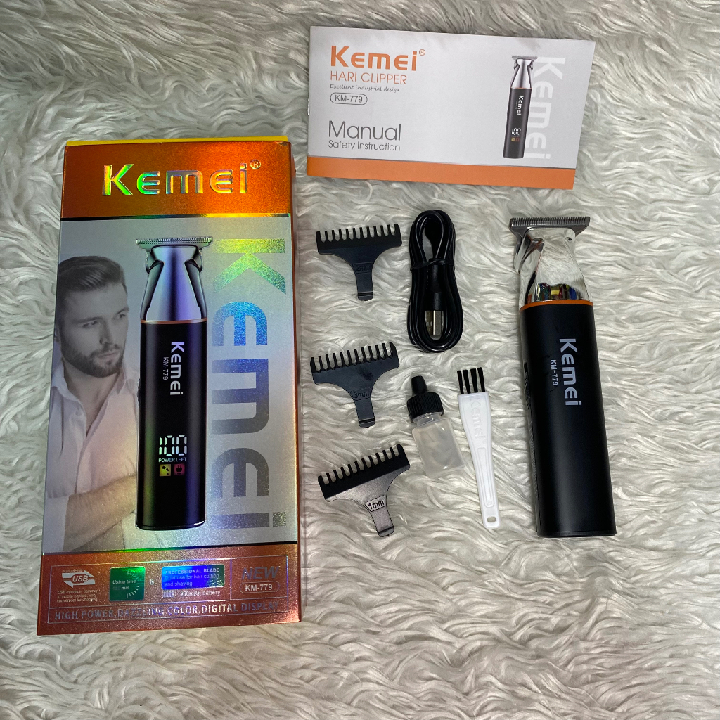 KM-779 Kemei/KEMEI ใหม่ผลักดันผม Clipper พร้อมจอแสดงผล LCD ดิจิตอล น้ำมันหัวแกะสลัก ตัดผม เครื่องตัด