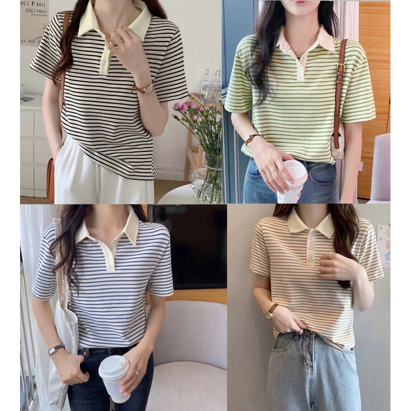 ✿MAI AREA✿ 105 เสื้อคอปกลายเล็กใหญ่มินิมอลเกาหลี