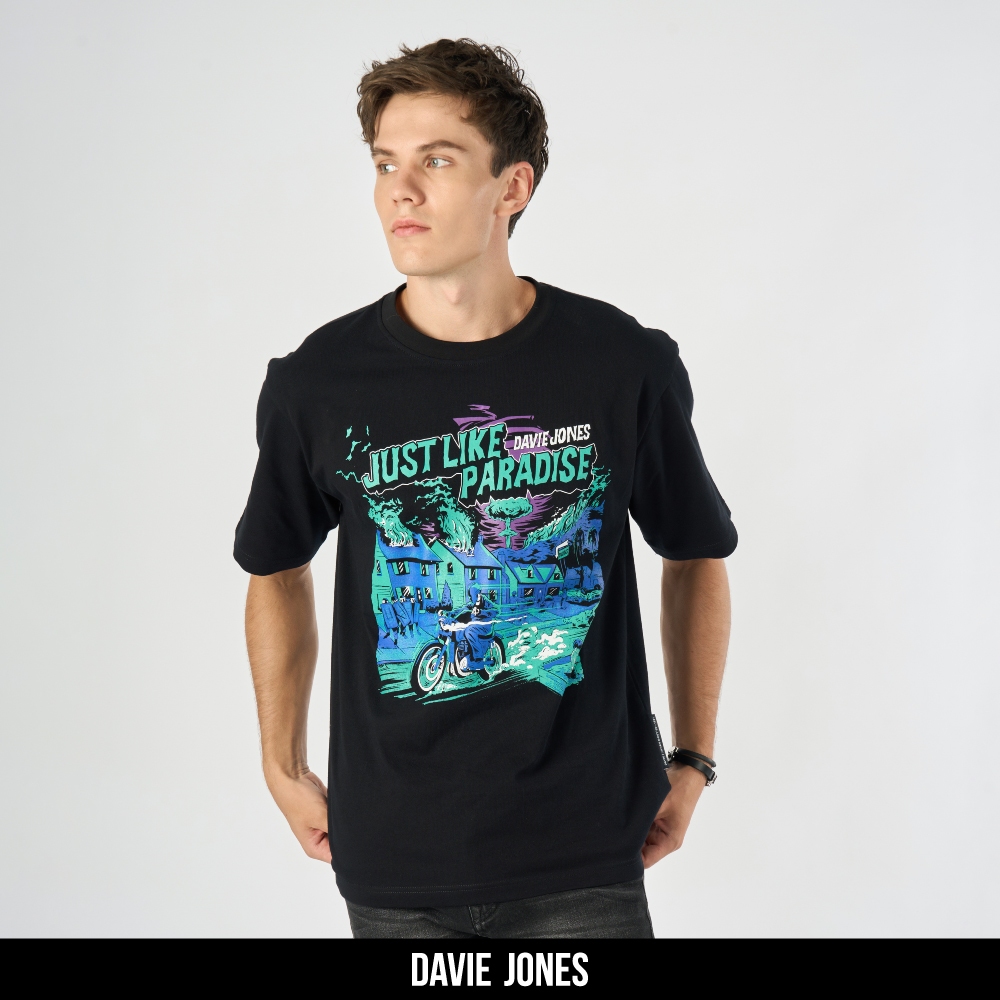 DAVIE JONES เสื้อยืด พิมพ์ลาย Graphic Oversize Fit T-Shirt WA0225 สีดำ
