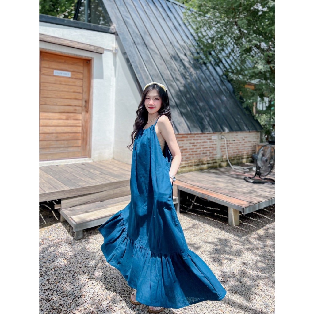 เดรสทรงใหญ่ เดรสสายผูกปลายระบาย เดรสยาวทรงหางปลา ++สายดอยสายทะเล ห้ามพลาด++