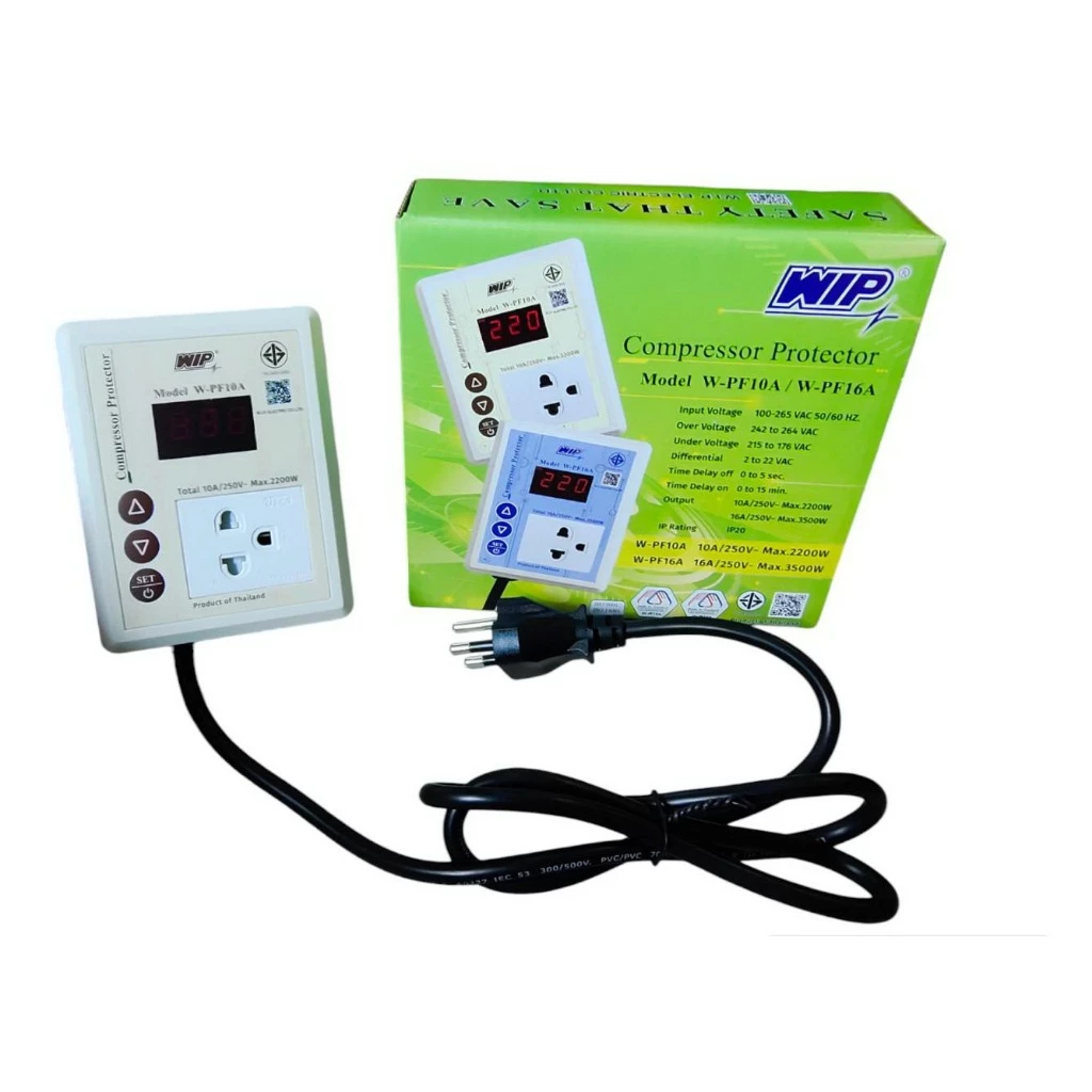ส่งไว ของแท้ WIP อุปกรณ์ป้องกันไฟตก-ไฟเกิน 10 แอมป์ รุ่น W-PF10A (ปลั๊กตู้แช่) รุ่นใหม่ล่าสุดปี 2024