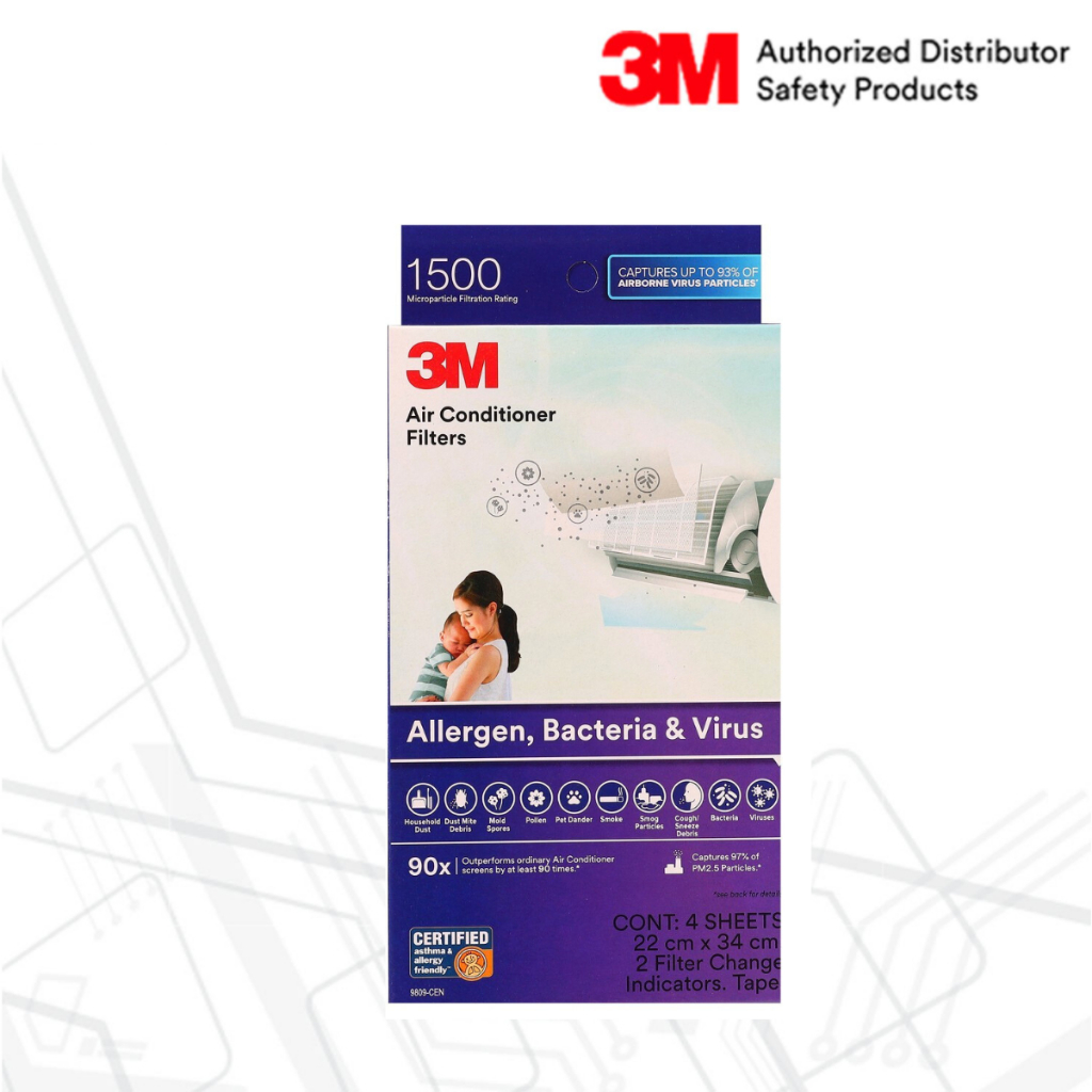 3M™ แผ่นดักฝุ่นFiltrete รุ่น 9809 22cmX34cm3M แผ่นดักจับสิ่งแปลกปลอมในอากาศ รุ่นดักจับแบคทีเรีย ชนิด