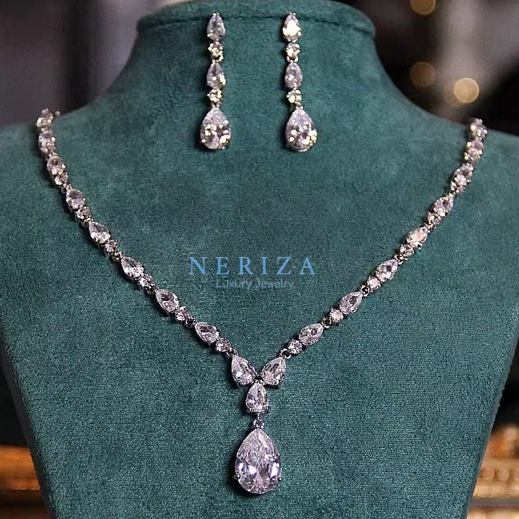 Neriza Jewelry/ เครื่องประดับเจ้าสาวเกรดพรีเมี่ยม ประกายไฟเทียบเท่าเพชรแท้แยกไม่ออก พร้อมกล่องNSW009