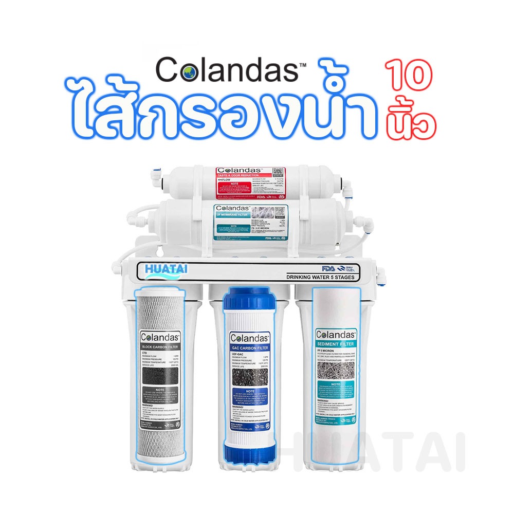 Colandasไส้กรองน้ำมาตรฐาน พีพี คารับอน ถ่ามกัมมันต์ ใช้ได้กับ 3-5ขั้นตอน 5 Stage Water filter PP/ UDF / CTO / UF / T33