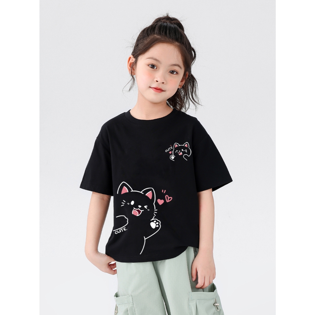 เสื้อน่ารัก เด็ก ชุดพ่อแม่ลูก  "แมวสีขาว" เสื้อยืดแขนสั้น ผ้าคอตตอน100% 90-150 หลา พร้อมส่ง