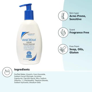 Vanicream Gentle Facial Cleanser with Pump Dispenser (No.766) ** ล็อตใหม่ล่าสุด ** ไม่ทำร้ายผิว อ่อนโยนต่อผิว