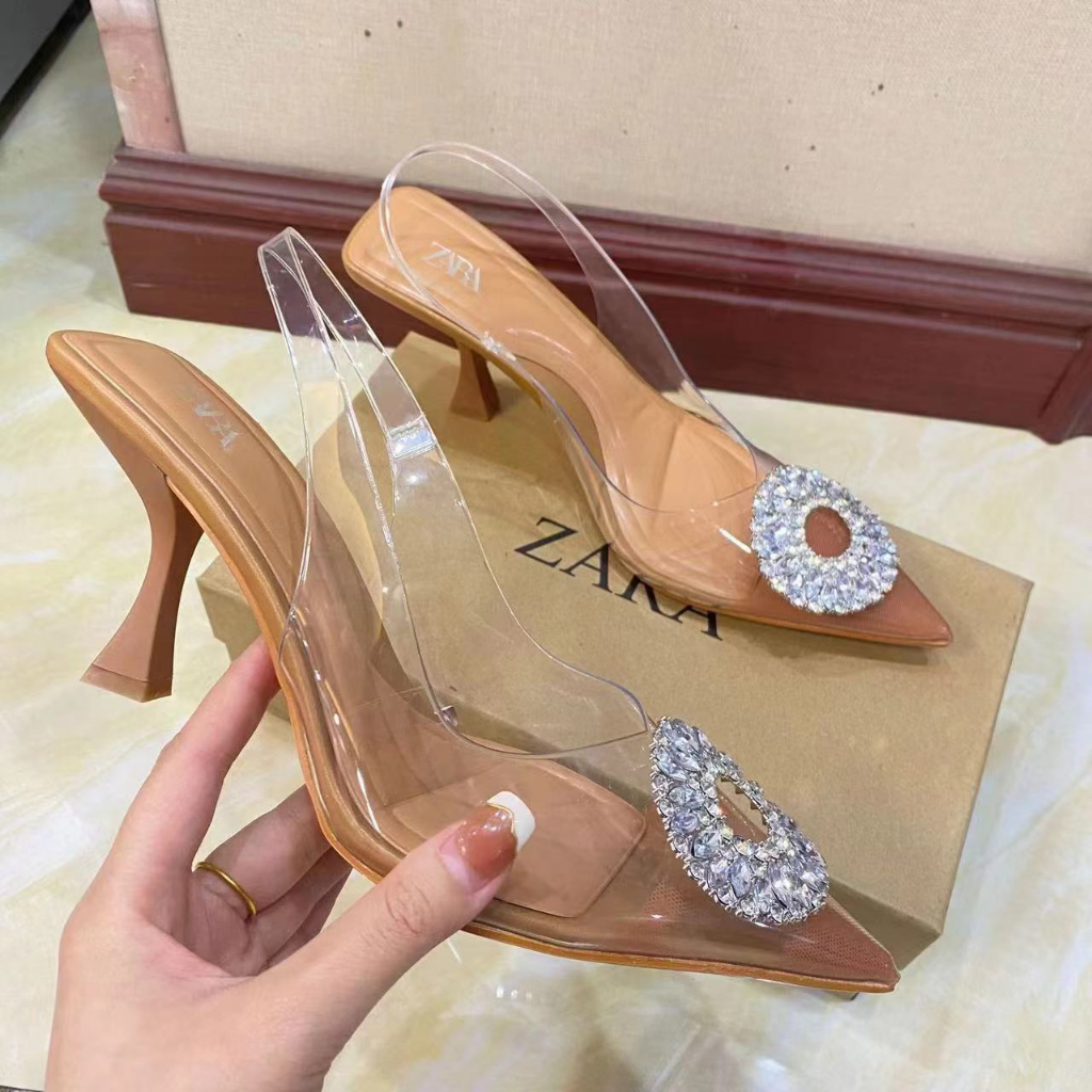 รองเท้าส้นสูง Zara ส้นสูง 2.6 นิ้ว สีน้ำตาลเบจ สวยหรูพร้อมใส่ออกงาน งานตรงปกล้านเปอร์เซ็น พร้อมจัดส่ง 35-42 *ZR-20*