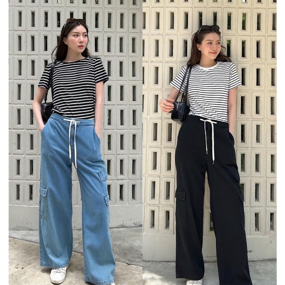 tshopofficial เสื้อยืดคอกลมลายทาง