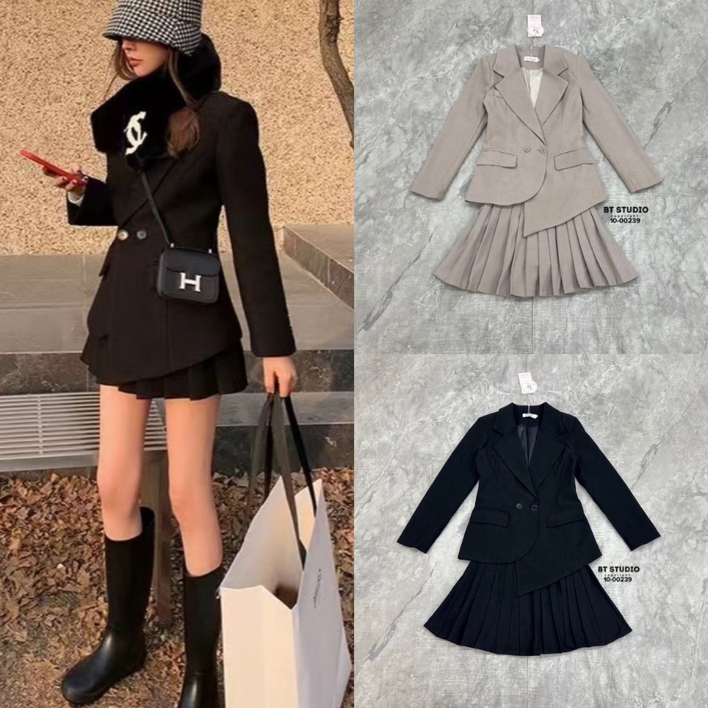 BT 10-00239 เซท 2 ชิ้น เสื้อเบเซอร์แขนยาวกระโปรงสั้น
