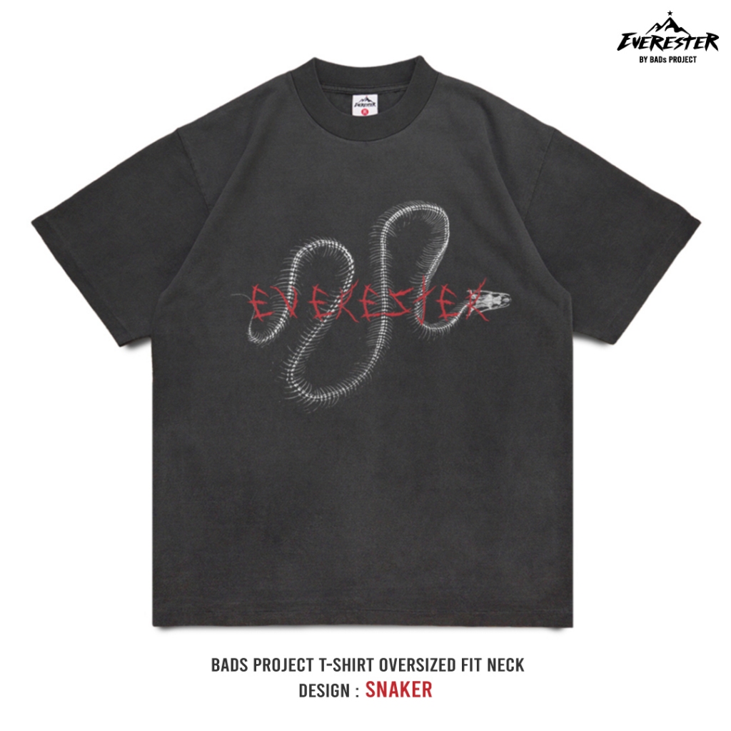 EVERESTER เสื้อคอฟิต อก 42"- 52" ฟอก เฟดเทาดำ Heavy Cotton 100%  Oversize รุ่น Snaker ชาย FED