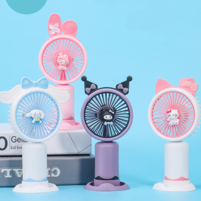 พร้อมส่ง พัดลมมือถือ พกพา ชาร์จ USB Mini fan พัดลม ตั้งโต๊ะได้ ลายการ์ตูน Sanrio T206