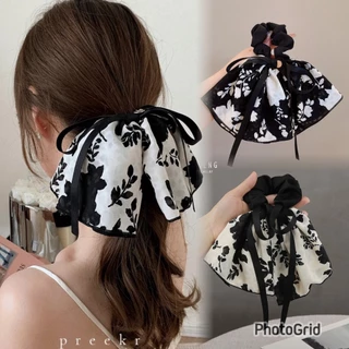 Printed bow โดนัทโบว์ลายพิมพ์ ขนาด 20cm. ยางรัดผม โบว์ผูกผม