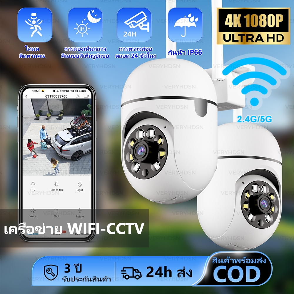 กล้องวงจรปิด 360 wifi Full HD 1080Pพิกเซล กล้อง wifi 5ล้านพิกเซล หมุนได้ 360° ติดตั้งง่าย กล้องวงจร