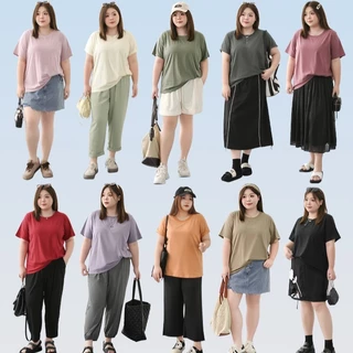 TeddyTee🎀สำหรับสาวอวบ เสื้อยืด พลัสไซส์ เปล่า oversize คอกลมแขนสั้น cotton💯 ผ้าใส่สบาย แท้เย็นนิ่มๆ สีพื้น S-4XL